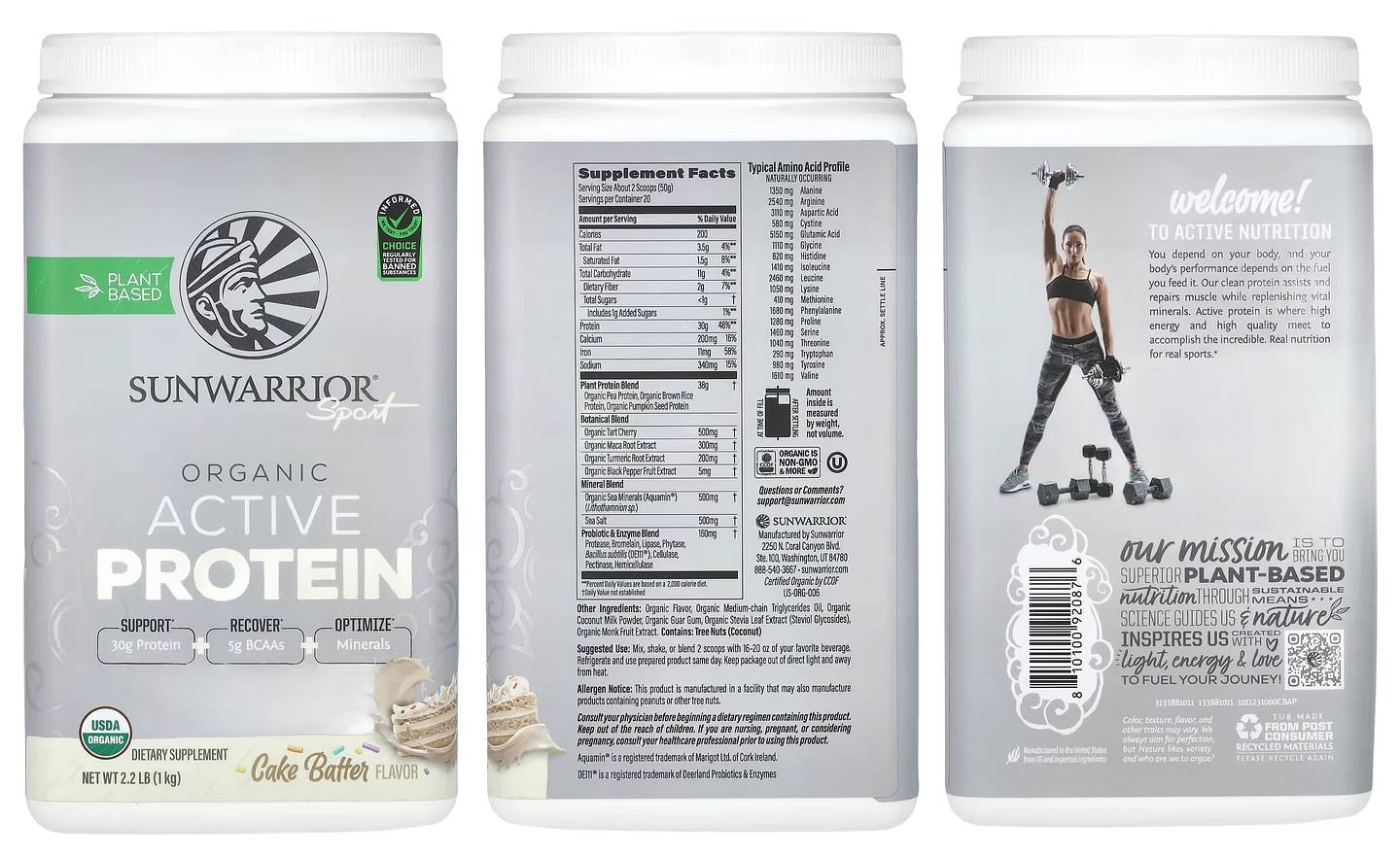 Sunwarrior, Sport, Organic Active Protein, Cake Batter packaging