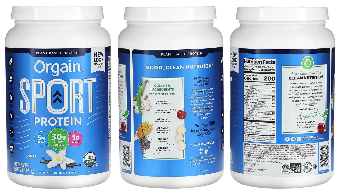Orgain, Sport Protein Powder, Plant-Based, Vanilla packaging