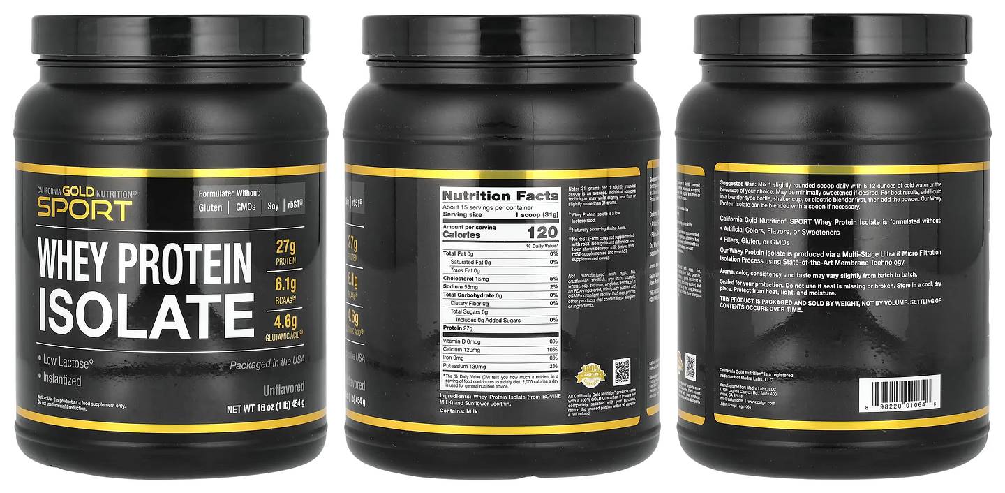 California Gold Nutrition, Sport, Whey Protein Isolate, Unflavored packaging