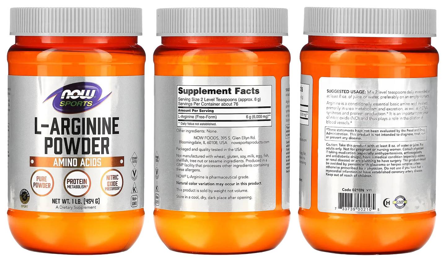 NOW Foods, Sports, L-Arginine Powder packaging