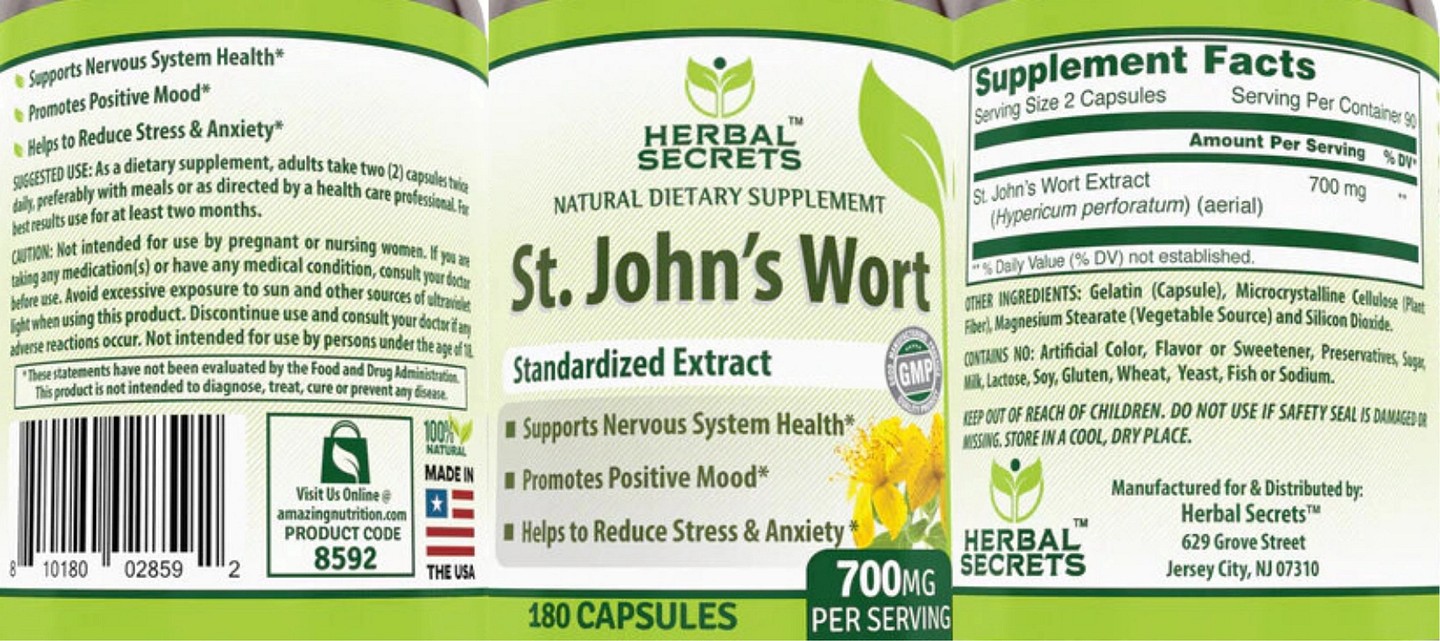 Herbal Secrets, St. John's Wort label