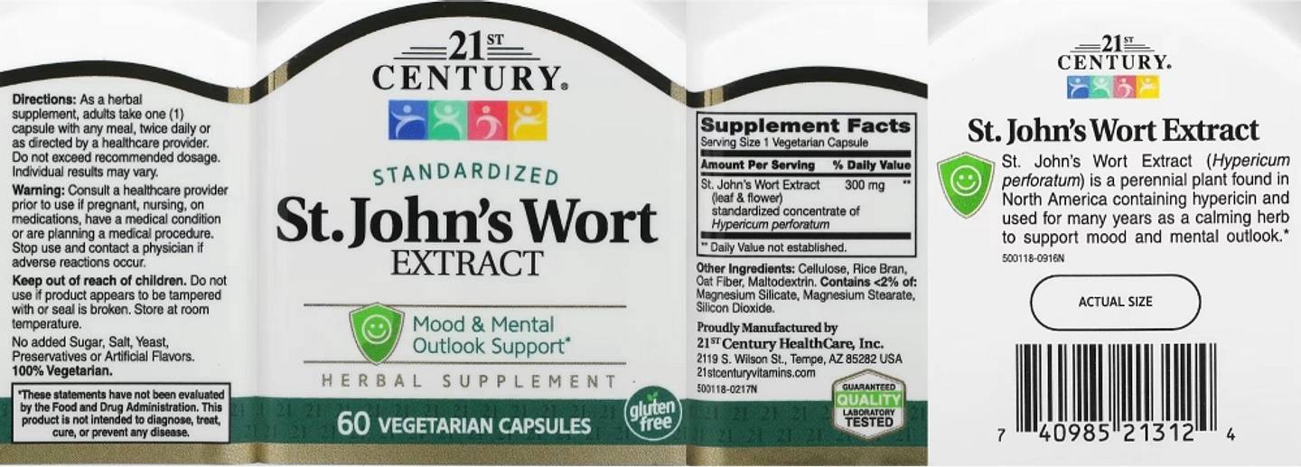 21st Century, St. John's Wort Extract label