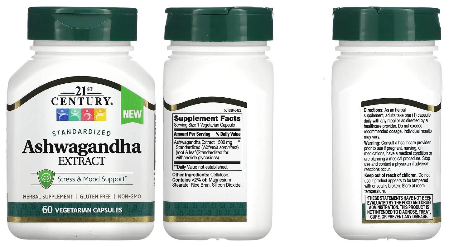 21st Century, Standardized Ashwagandha Extract packaging