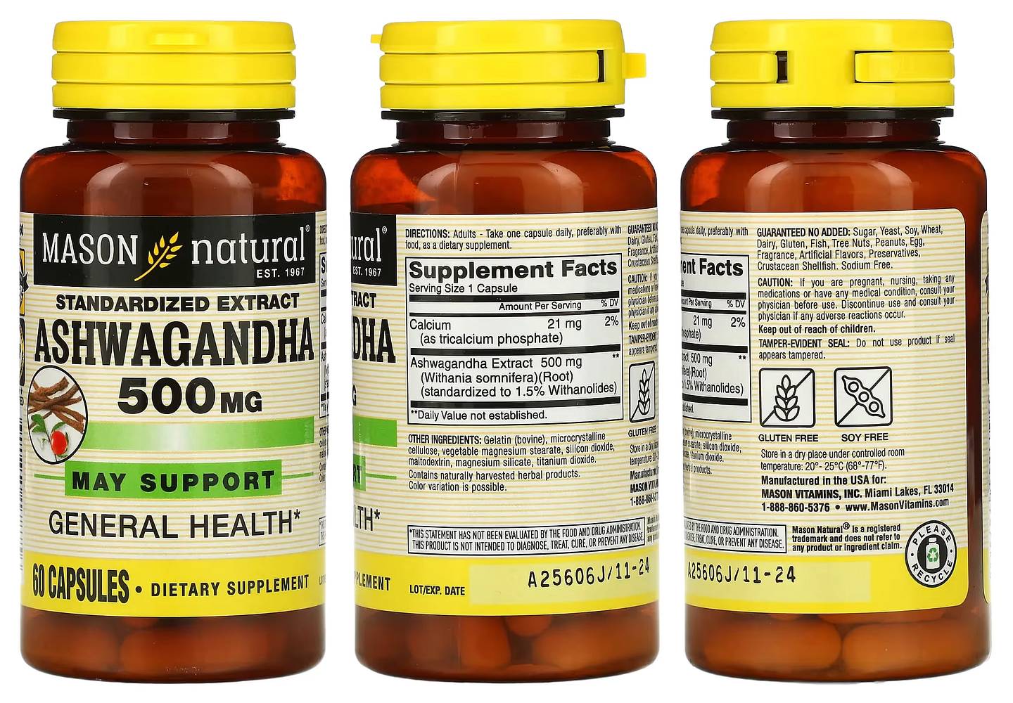 Mason Natural, Standardized Extract Ashwagandha packaging