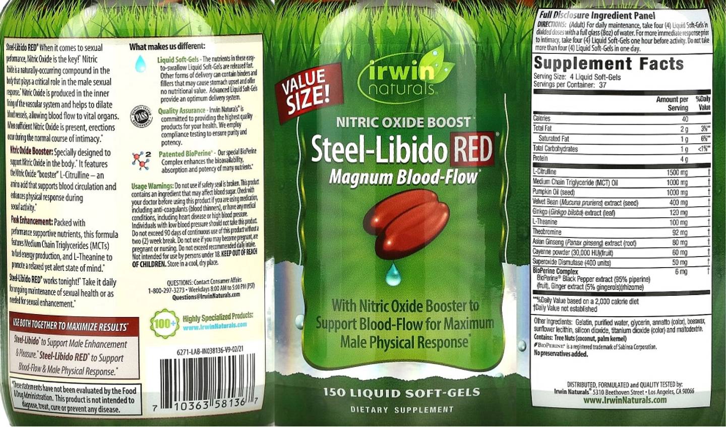 Irwin Naturals, Steel-Libido Red, Magnum Blood-Flow label