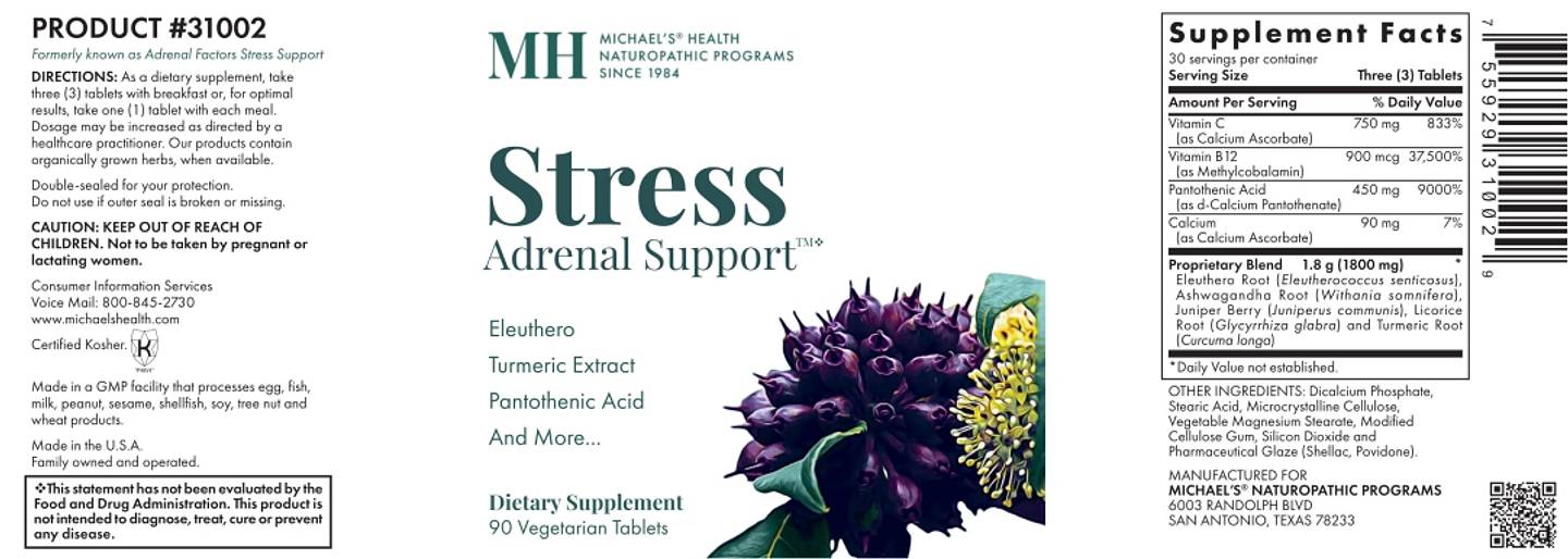 Michael's Naturopathic, Stress Adrenal Support label