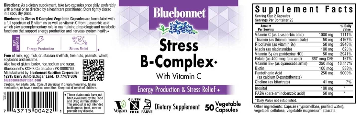 Bluebonnet Nutrition, Stress B-Complex label