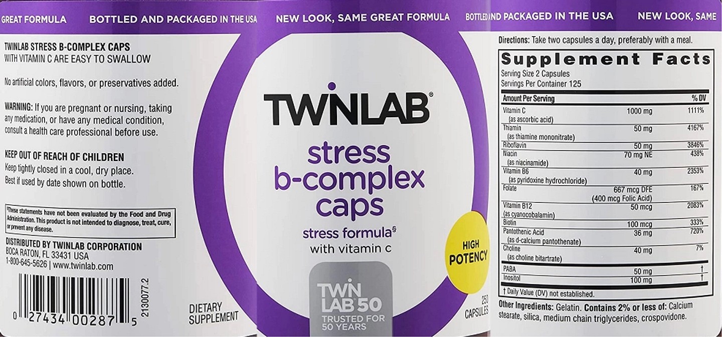 Twinlab, Stress B-Complex Caps label