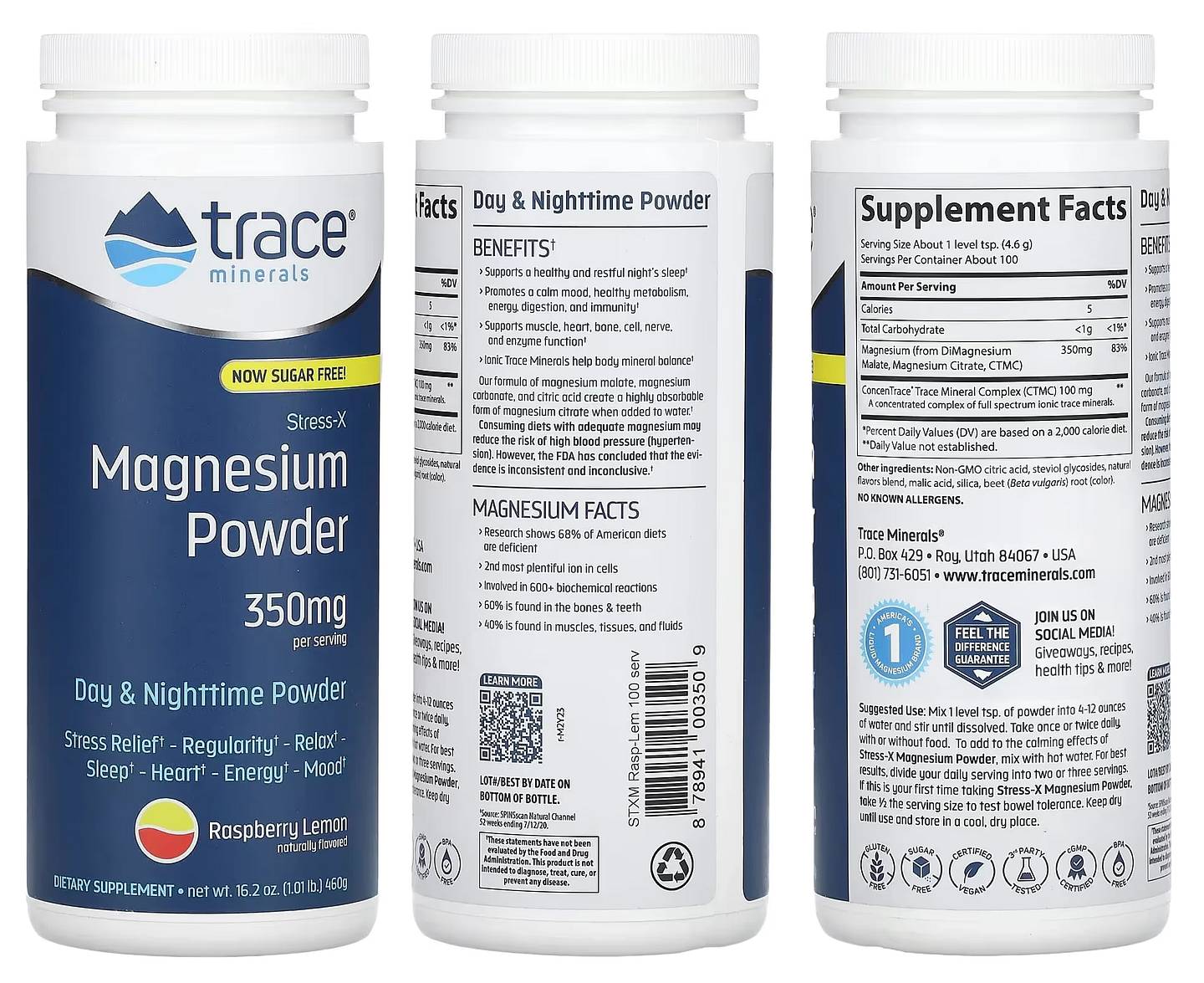 Trace Minerals, Stress-X, Magnesium Powder, Raspberry Lemon packaging