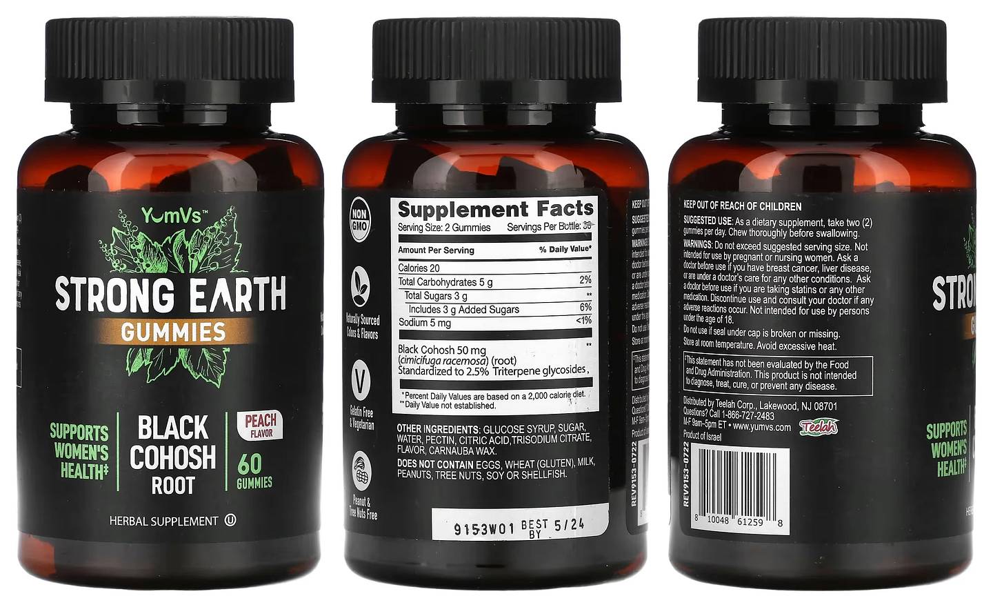 YumV's, Strong Earth Gummies, Black Cohosh Root, Peach packaging