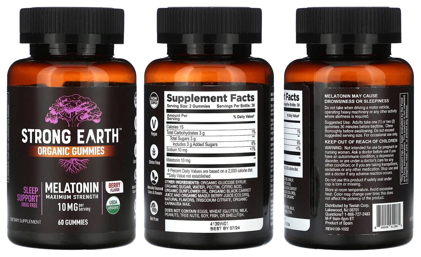 YumV's, Strong Earth Organic Gummies, Melatonin, Maximum Strength, Berry, 10 mg packaging