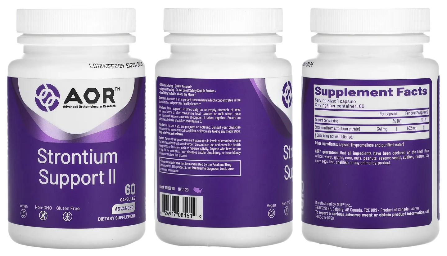 Advanced Orthomolecular Research AOR, Strontium Support II packaging