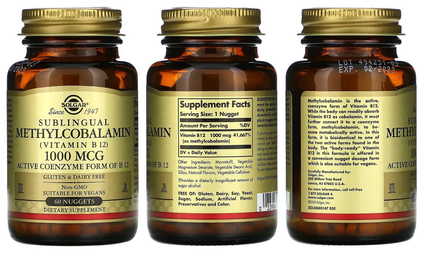 Solgar, Sublingual Methylcobalamin (Vitamin B12) packaging