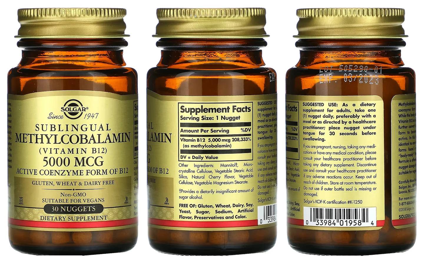 Solgar, Sublingual Methylcobalamin (Vitamin B12) packaging