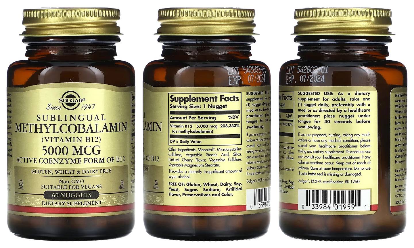 Solgar, Sublingual Methylcobalamin (Vitamin B12) packaging