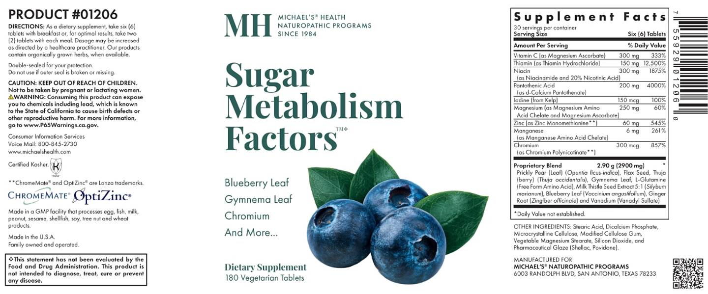 Michael's Naturopathic, Sugar Metabolism Factors label