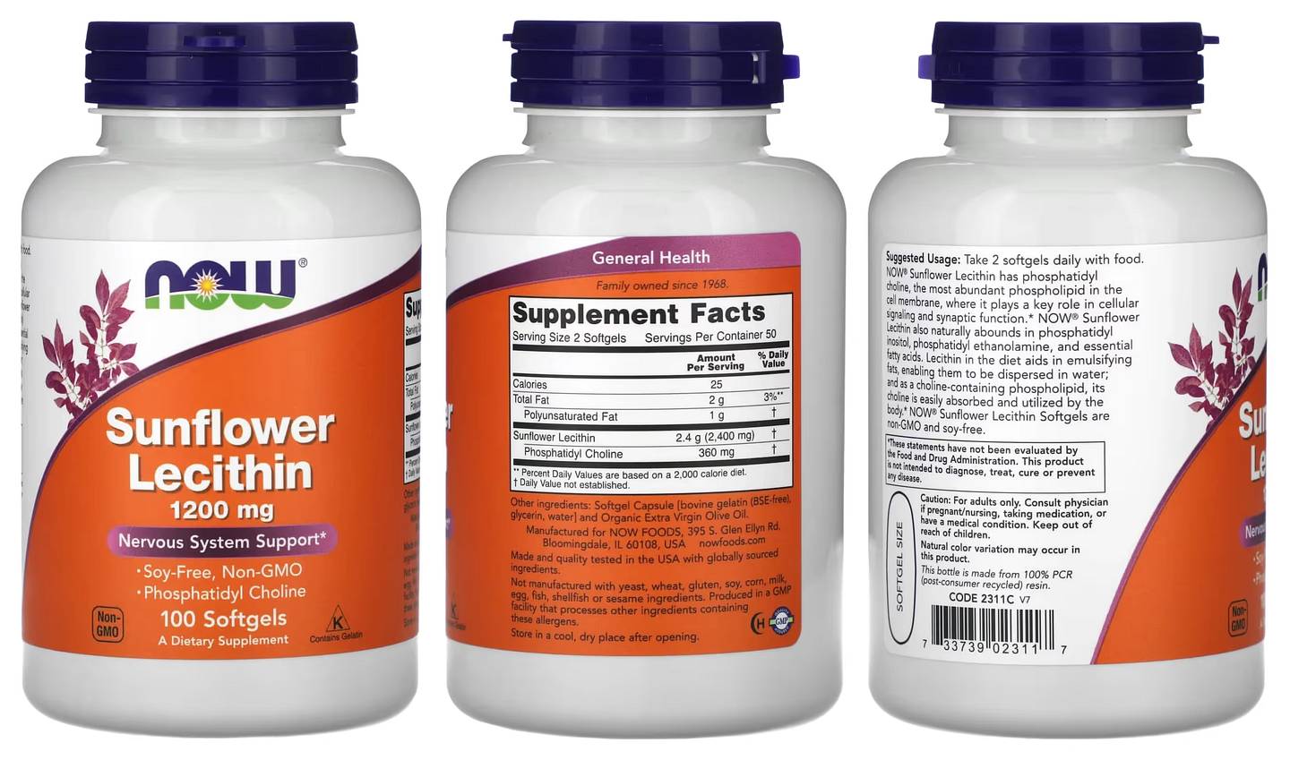 NOW Foods, Sunflower Lecithin packaging