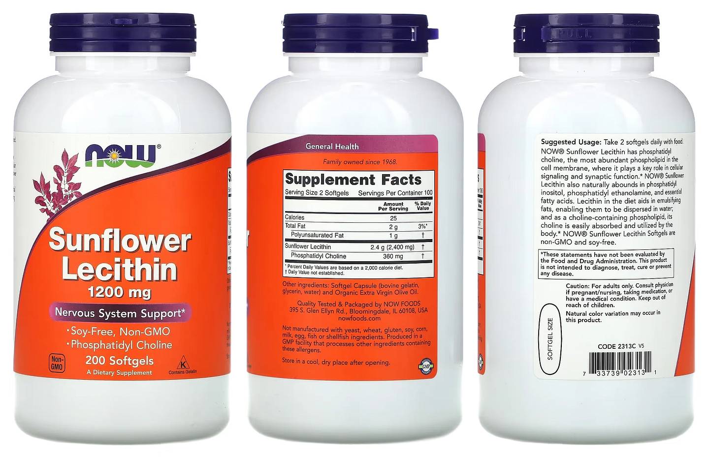 NOW Foods, Sunflower Lecithin, 1,200 mg packaging