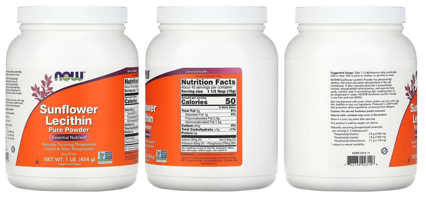 NOW Foods, Sunflower Lecithin, Pure Powder packaging