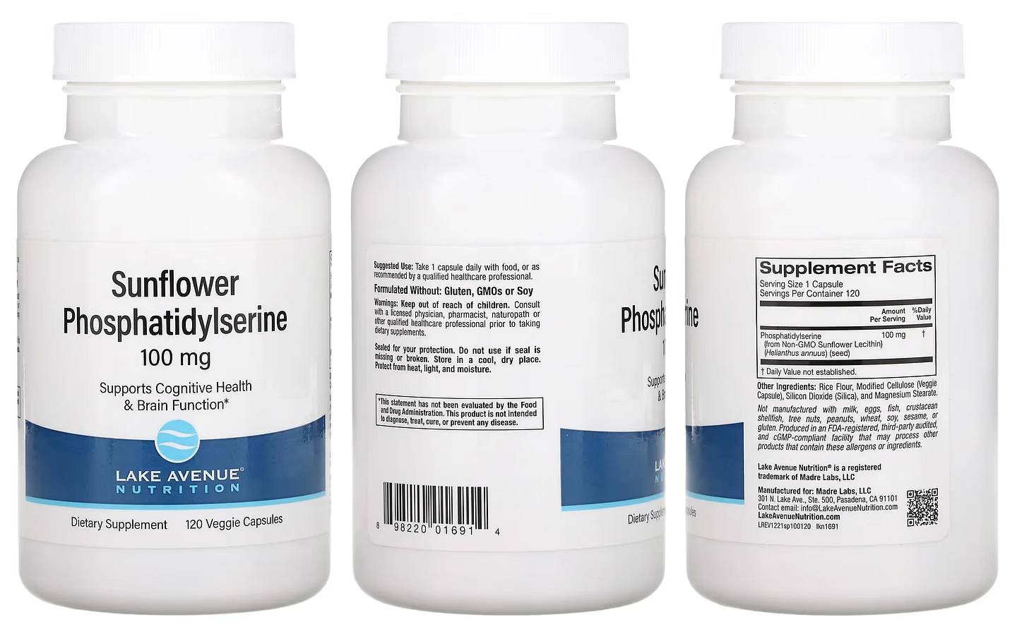 Lake Avenue Nutrition, Sunflower Phosphatidylserine, 100 mg packaging