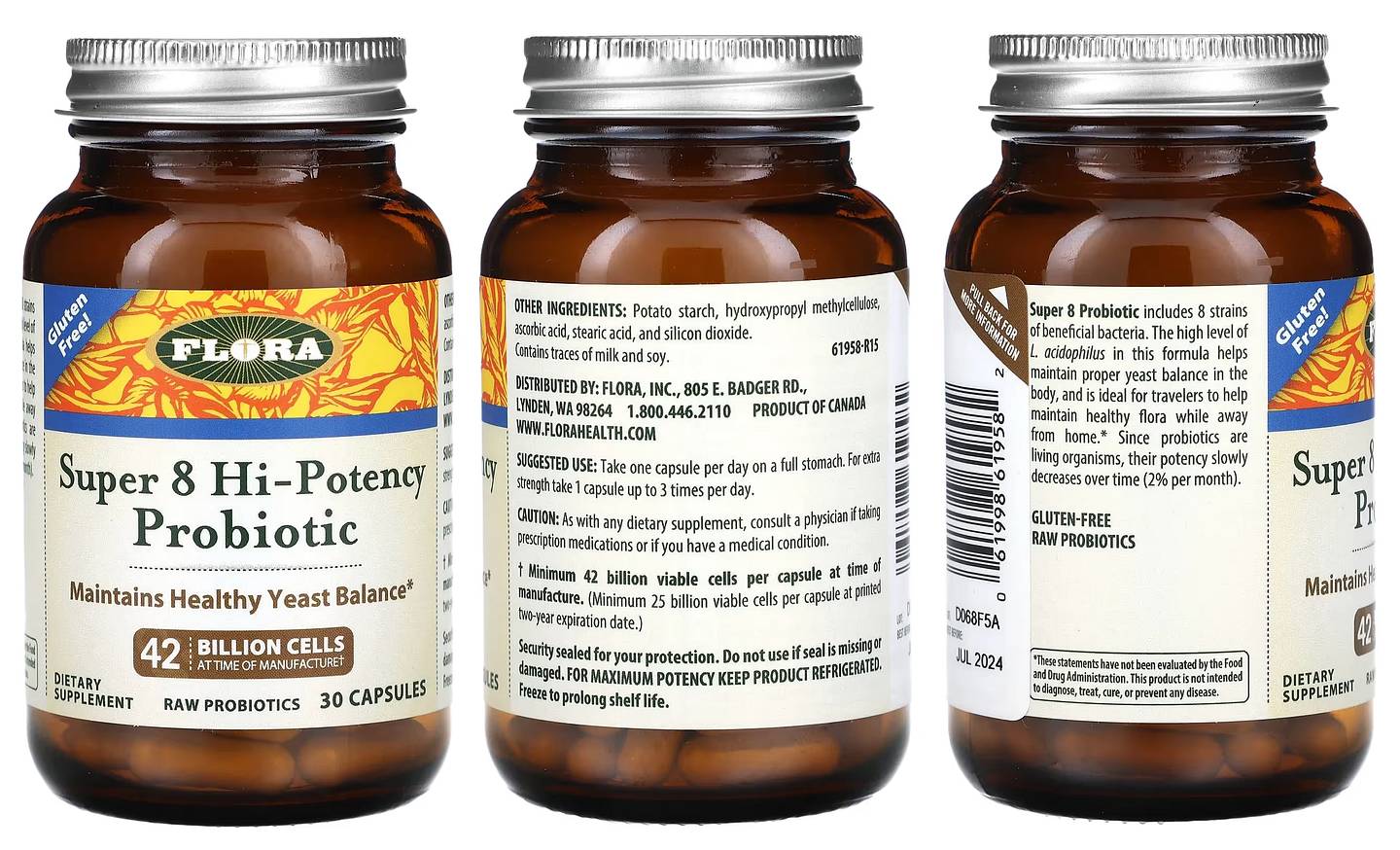 Flora, Super 8 Hi-Potency Probiotic packaging