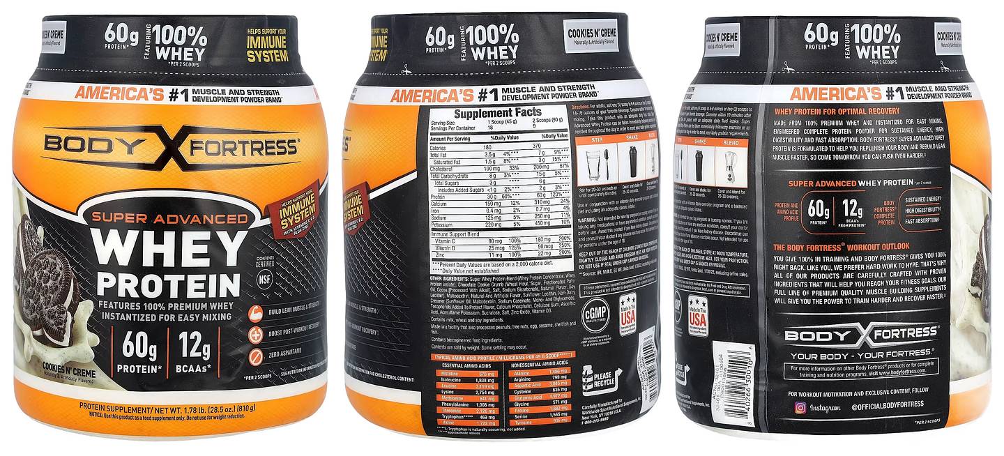 Body Fortress, Super Advanced Whey Protein packaging