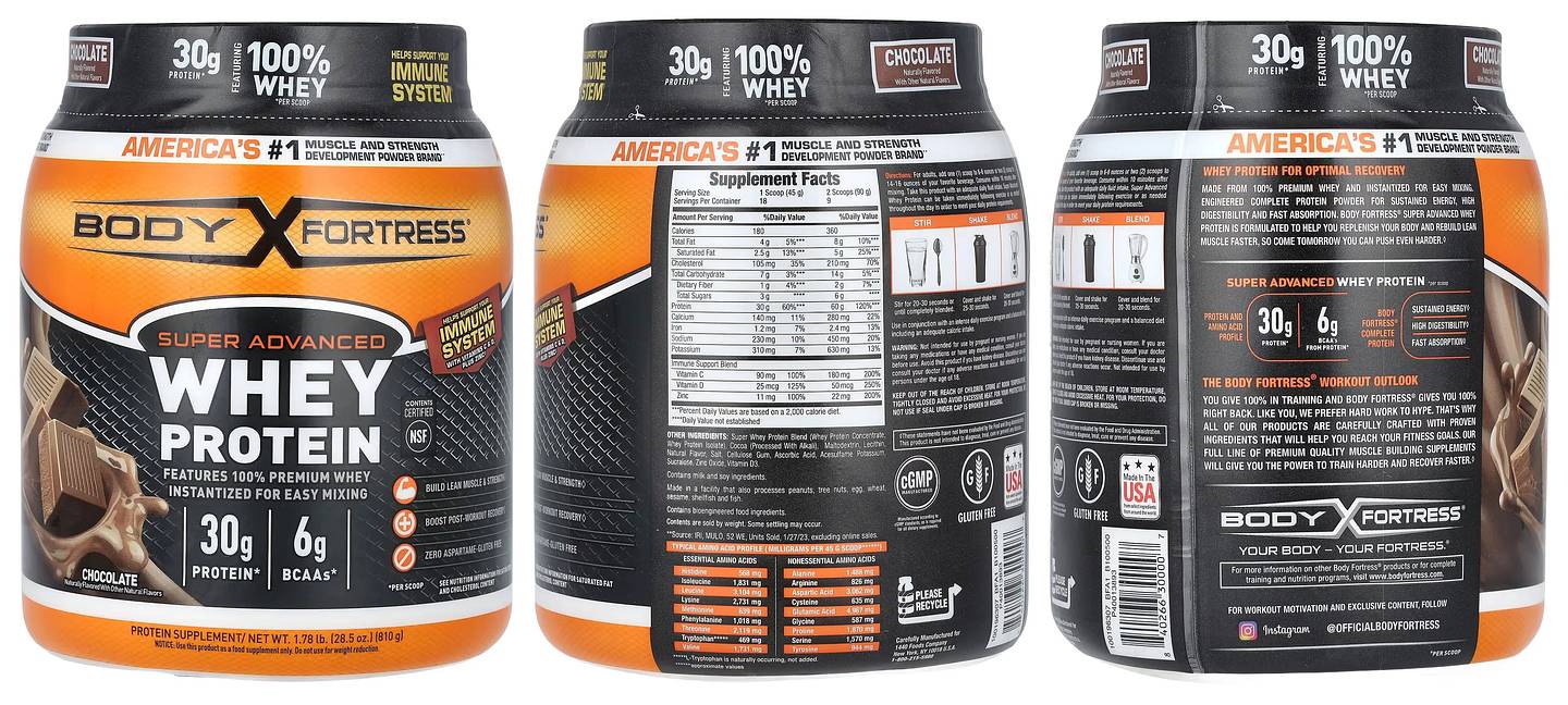 Body Fortress, Super Advanced Whey Protein, Chocolate packaging