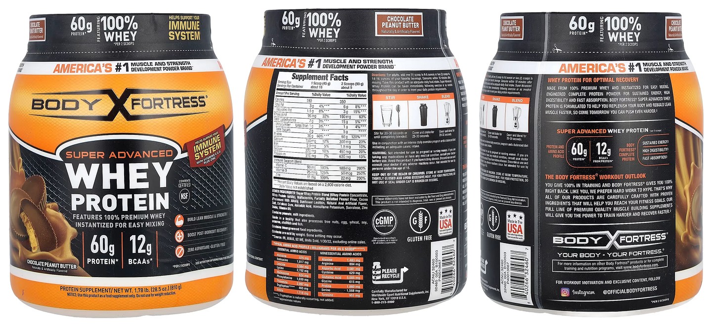Body Fortress, Super Advanced Whey Protein, Chocolate Peanut Butter packaging