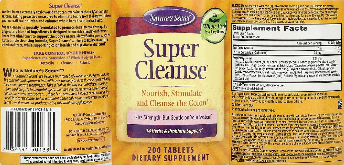 Nature's Secret, Super Cleanse label