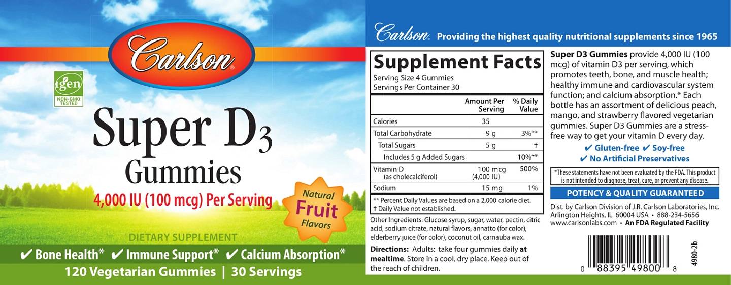 Carlson, Super D3 Gummies label