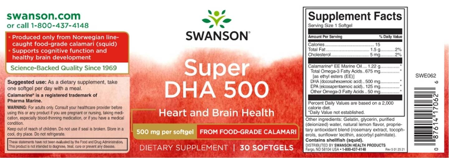 Swanson, Super DHA 500 label