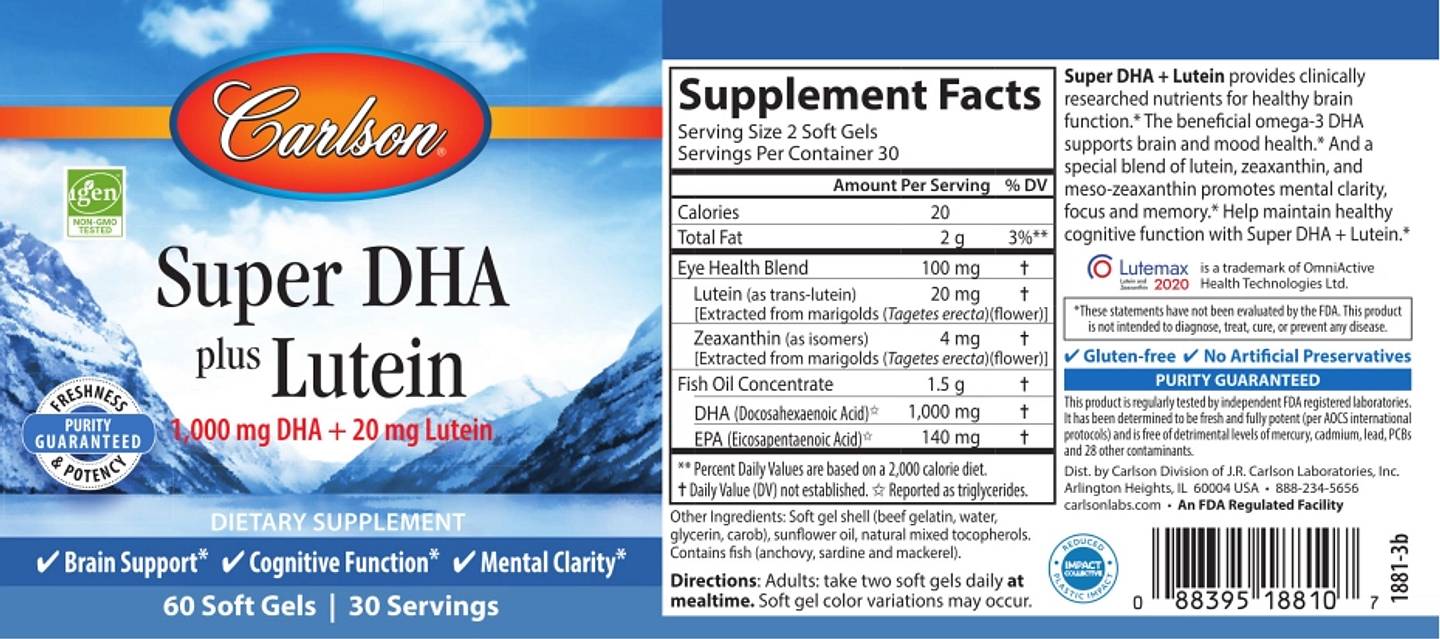 Carlson, Super DHA Plus Lutein label