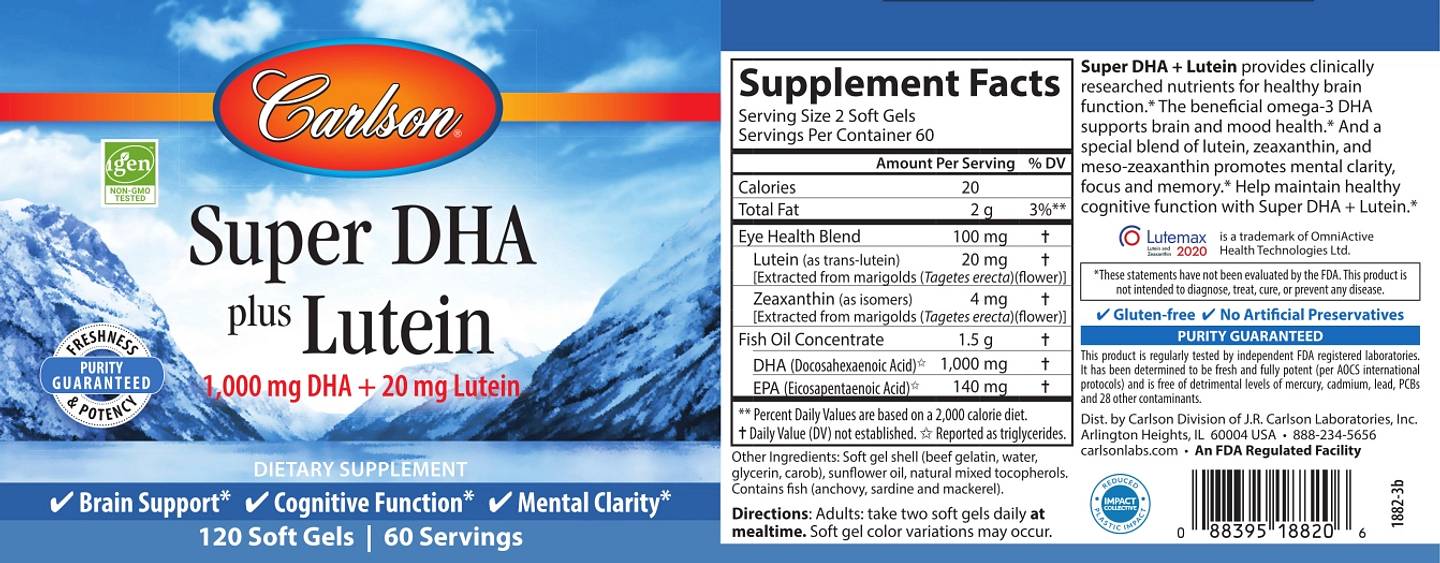 Carlson, Super DHA Plus Lutein label