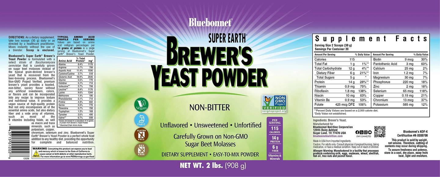 Bluebonnet Nutrition, Super Earth Brewer's Yeast Powder label