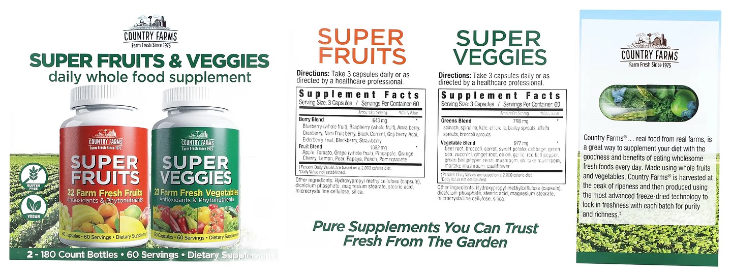 Country Farms, Super Fruits & Veggies packaging