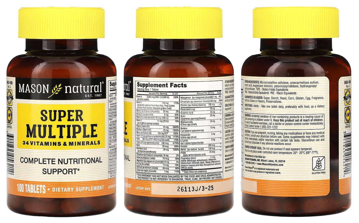 Mason Natural, Super Multiple 34 Vitamins & Minerals packaging