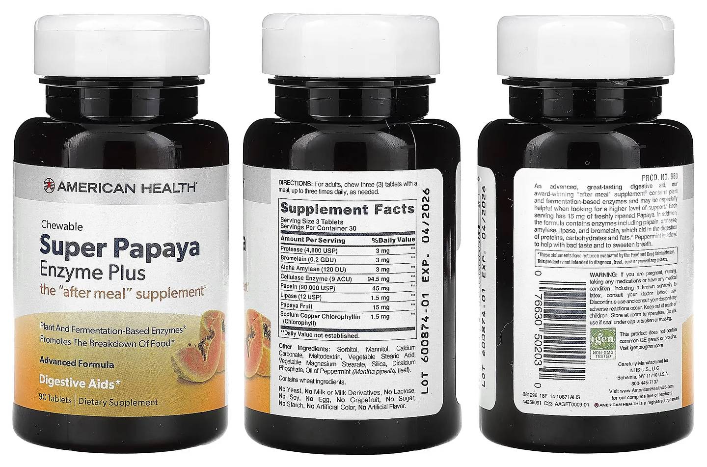 American Health, Super Papaya Enzyme Plus packaging