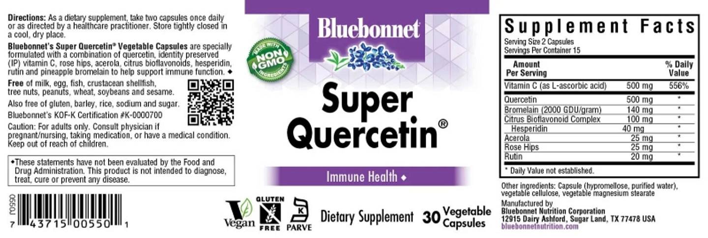 Bluebonnet Nutrition, Super Quercetin label