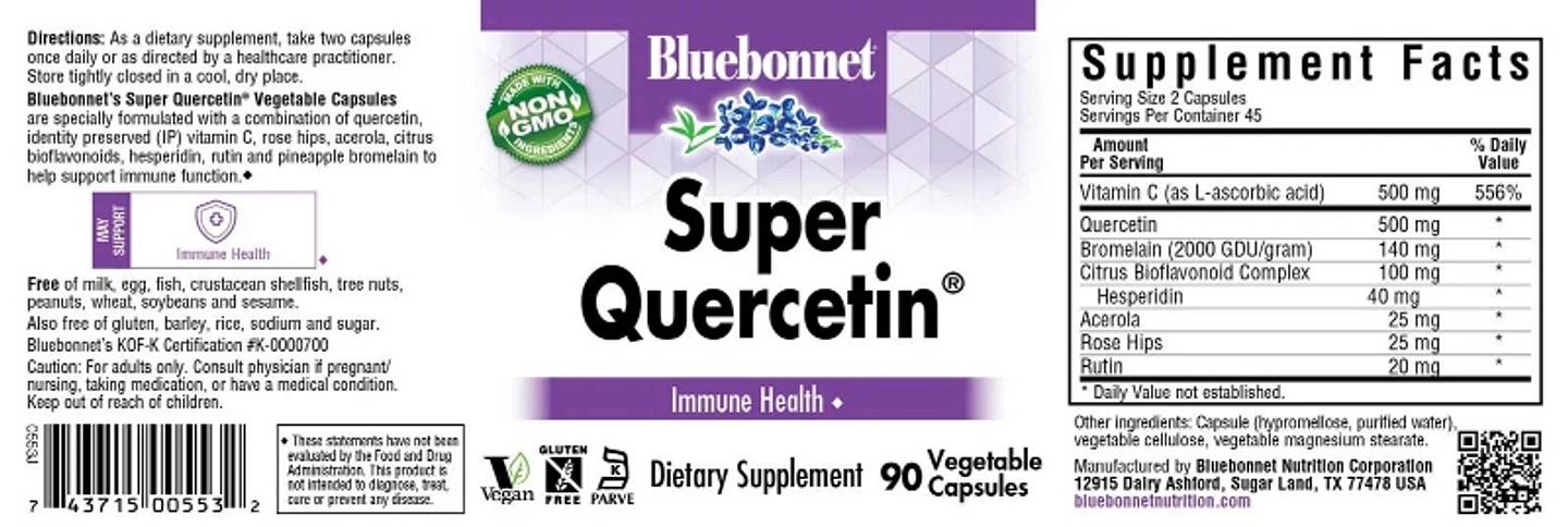 Bluebonnet Nutrition, Super Quercetin label