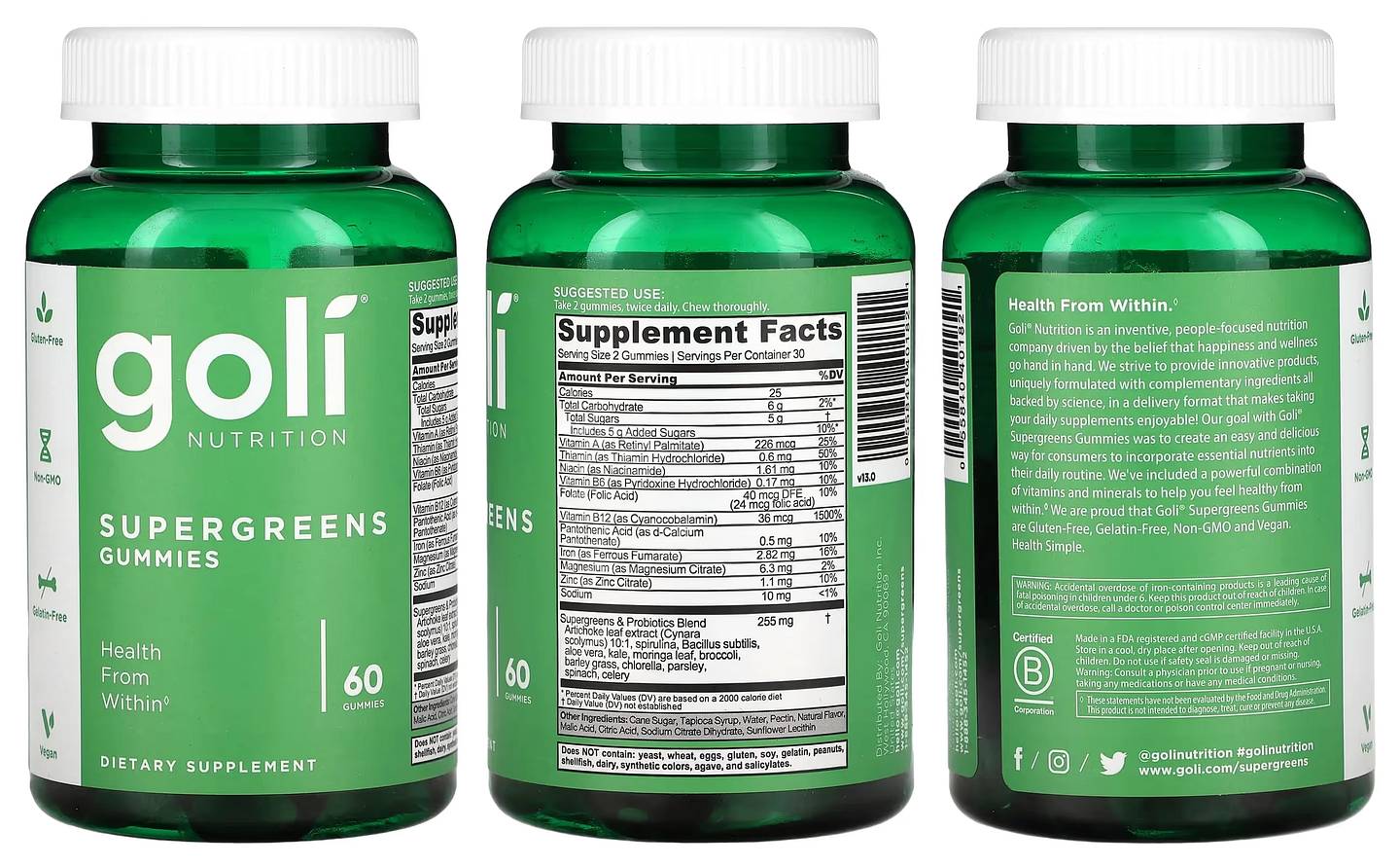 Goli Nutrition, Supergreens Gummies packaging