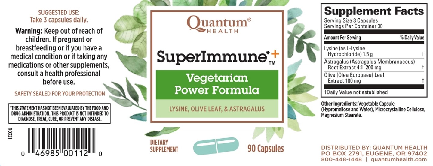 Quantum Health, SuperImmune+ Vegetarian Power Formula label