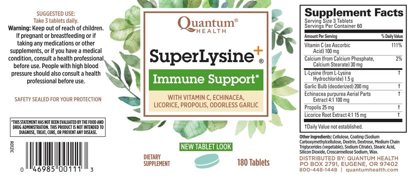 Quantum Health, SuperLysine+ Immune Support label