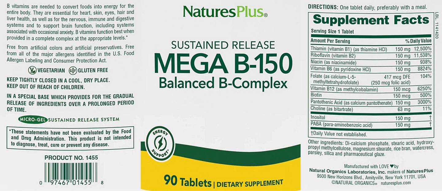 NaturesPlus, Sustained Release Mega B-150 label