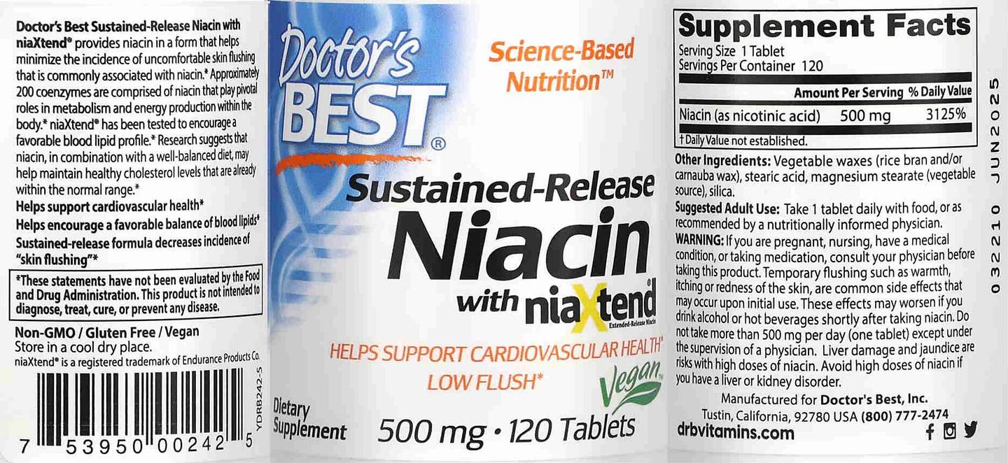 Doctor's Best, Sustained-Release Niacin with niaXtend label