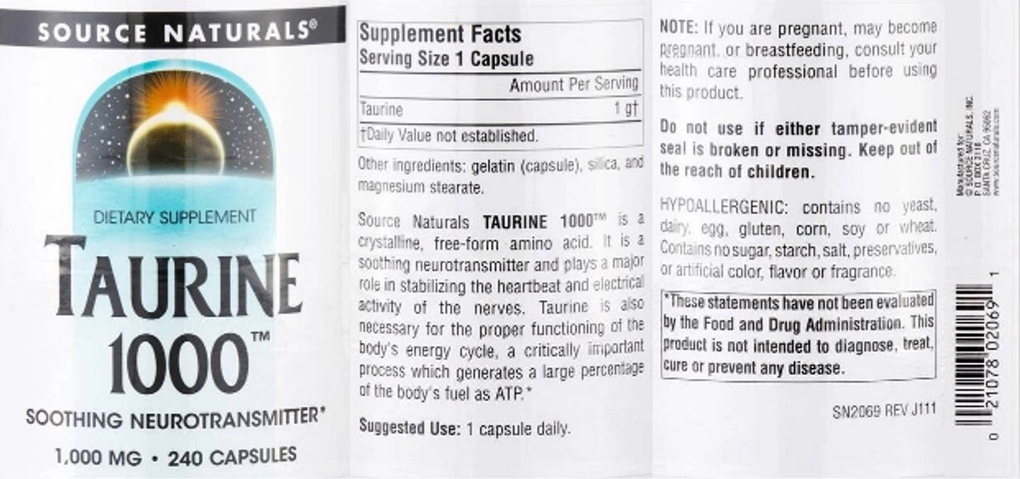 Source Naturals, Taurine 1000 label