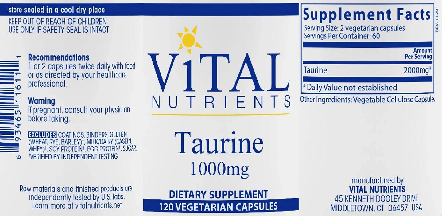 Vital Nutrients, Taurine label