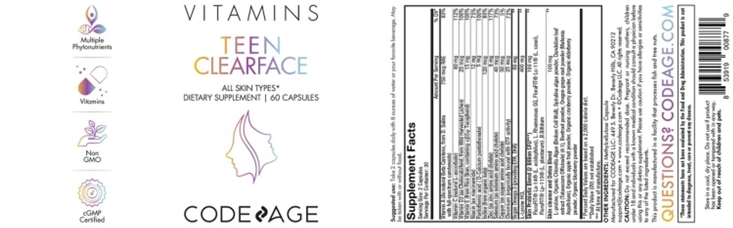 Codeage, Teen Clearface Vitamins label
