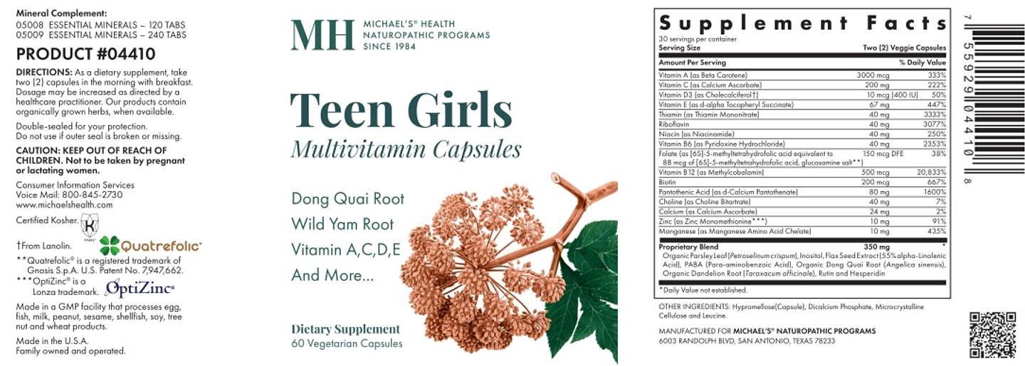 Michael's Naturopathic, Teen Girls Multivitamin label