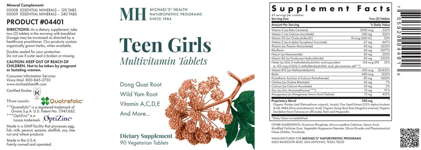 Michael's Naturopathic, Teen Girls Tabs label