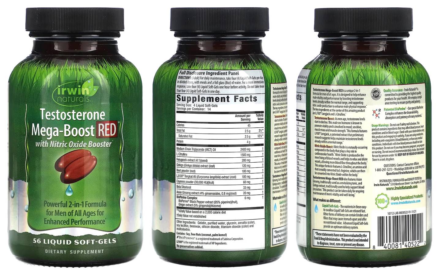 Irwin Naturals, Testosterone Mega-Boost Red packaging